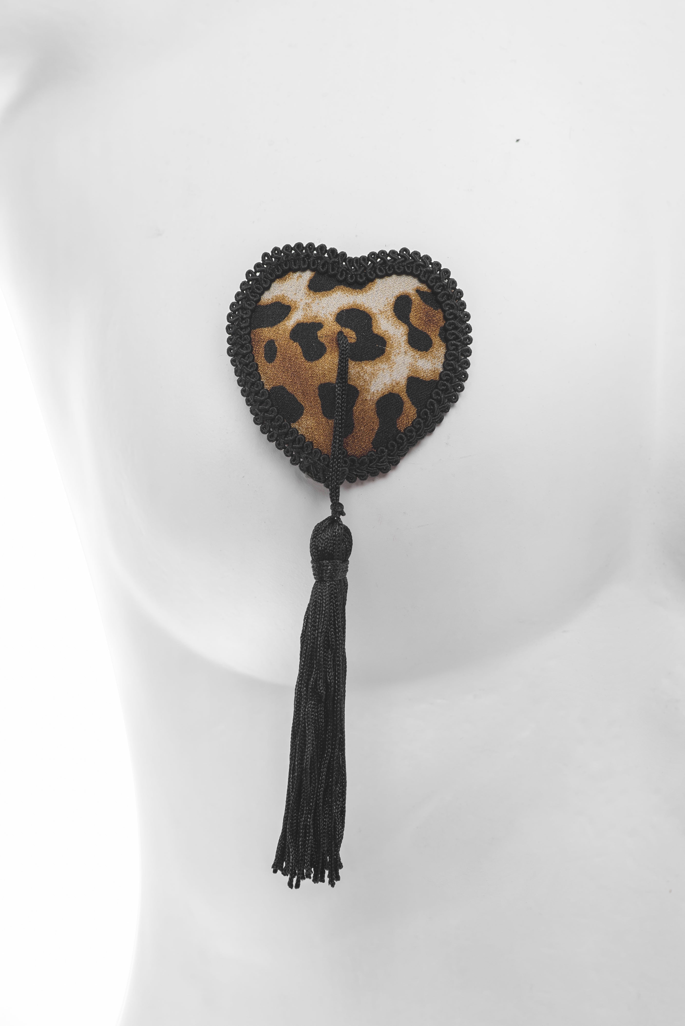 Leopard heart nipple pasties with tassels